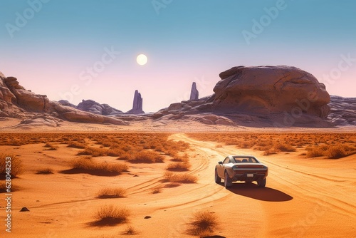 solar-paneled car driving through a desert landscape © Natalia