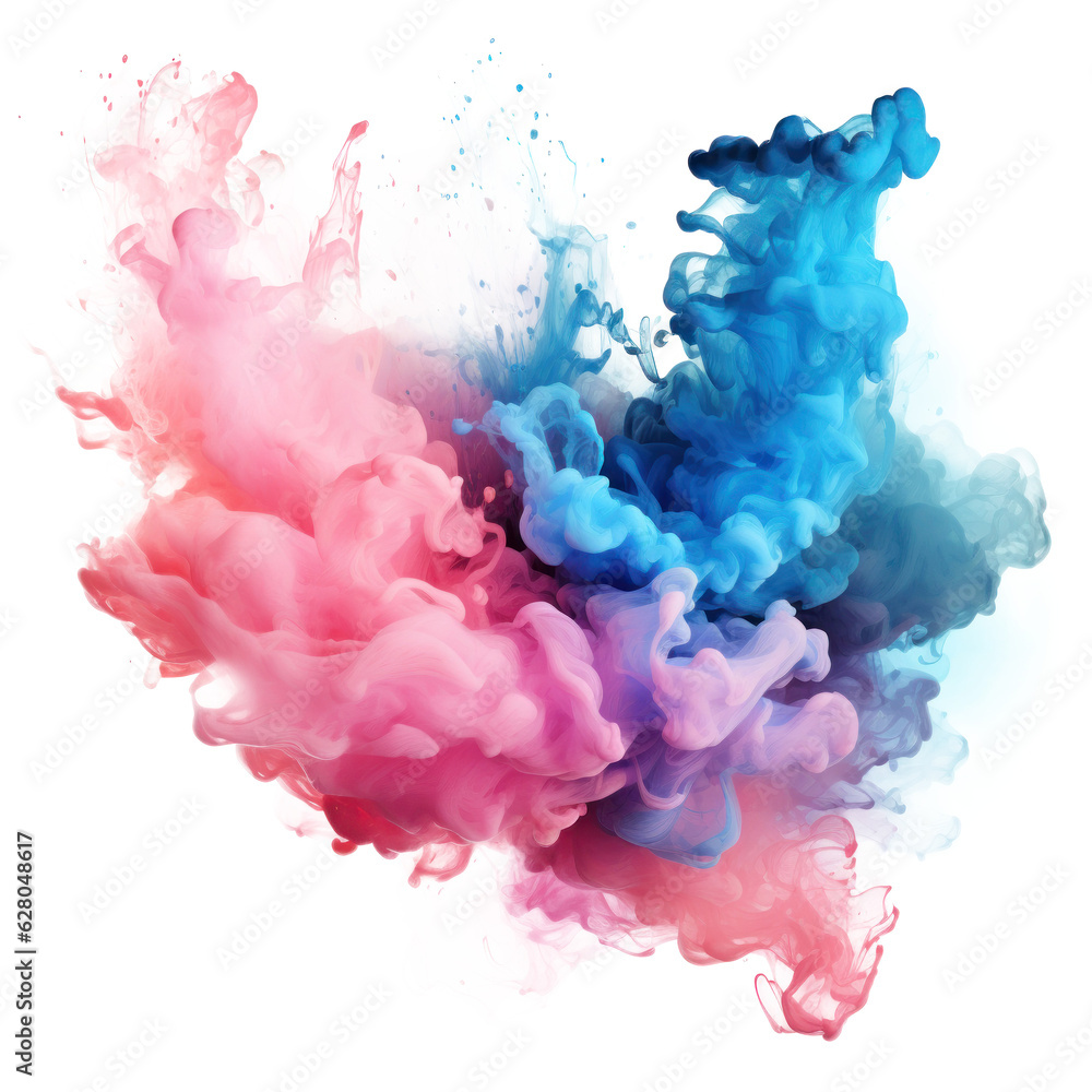 Blue pink watercolor stain isolated