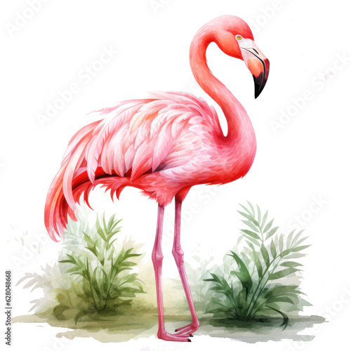 Watercolor pink flamingo isolated