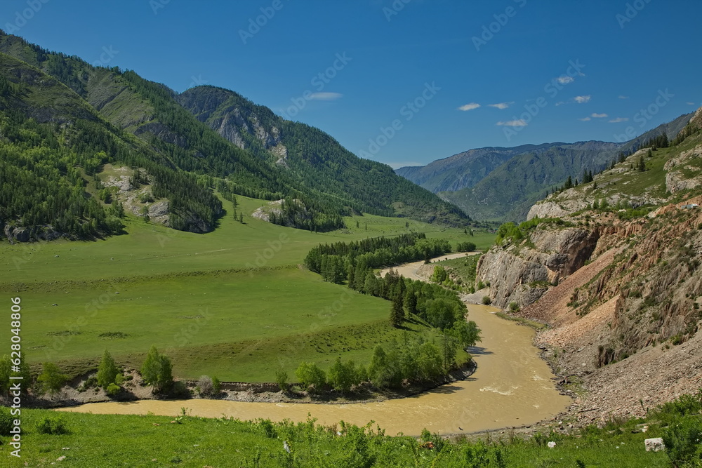 View of the valley of the Chuya River. View of the valley of the Chuya River.