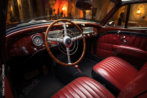 restored car interior, focus on leather seats © Natalia