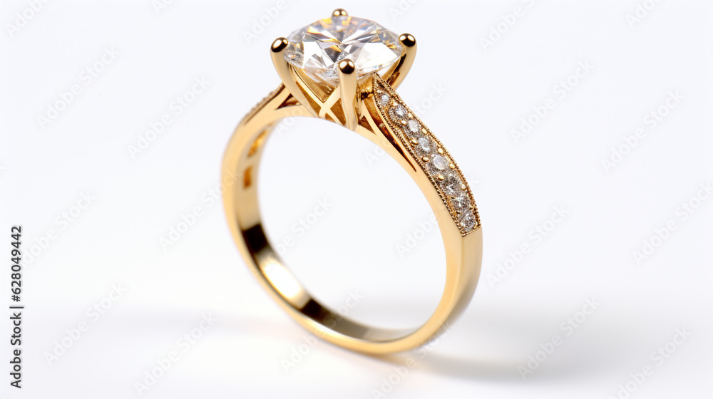 elegant gold ring with diamond on white background. Generative Ai. elegant gold ring with diamond on white background. Generative Ai.