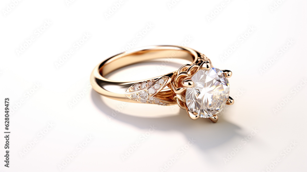 Gold ring with diamond close-up. Generative Ai. Gold ring with diamond close-up. Generative Ai.