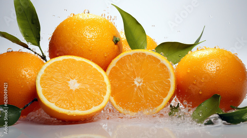 oranges with water drops on white background. Generative Ai. 