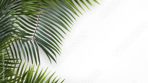 green palm leaves on a white background with empty space to insert. Generative Ai. 