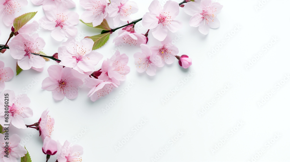 blooming sakura on a white background. Generative Ai. 