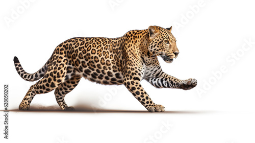portrait of a leopard on a white background. Generative Ai. 