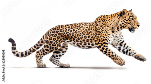 leopard in motion on a white background. Generative Ai. 