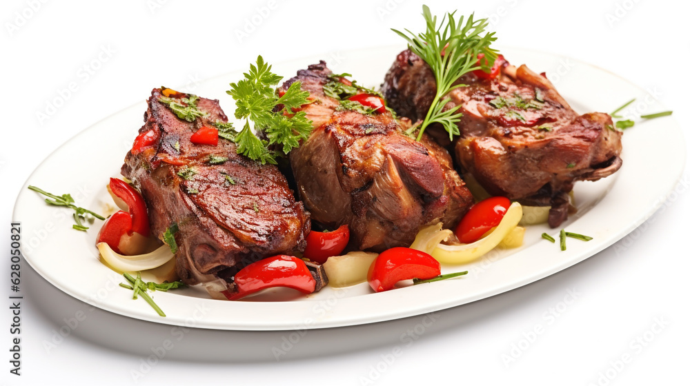 grilled beef steak with vegetables. Generative Ai. grilled beef steak with vegetables. Generative Ai.