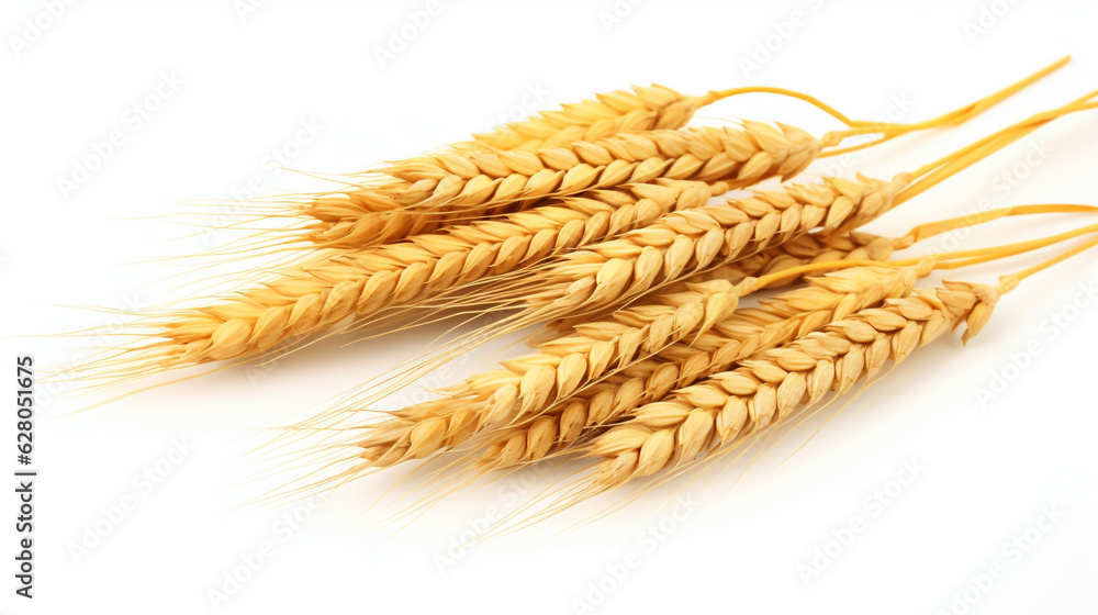 Ears of wheat on a white table close-up. Generative Ai. Ears of wheat on a white table close-up. Generative Ai.