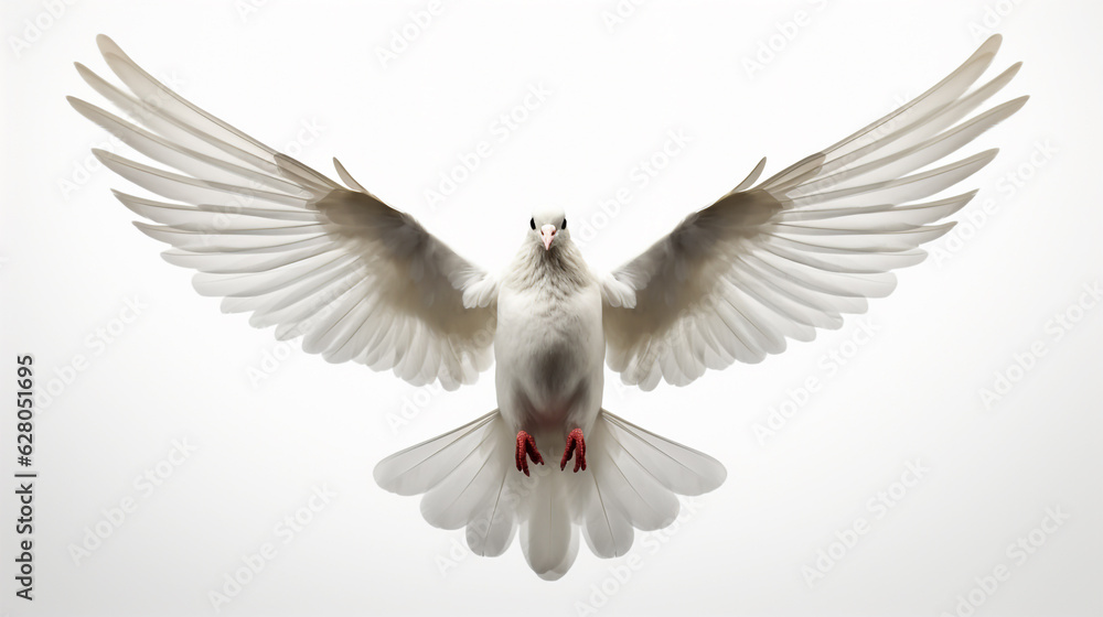 Obraz premium white dove flying on a white background. Generative Ai. 