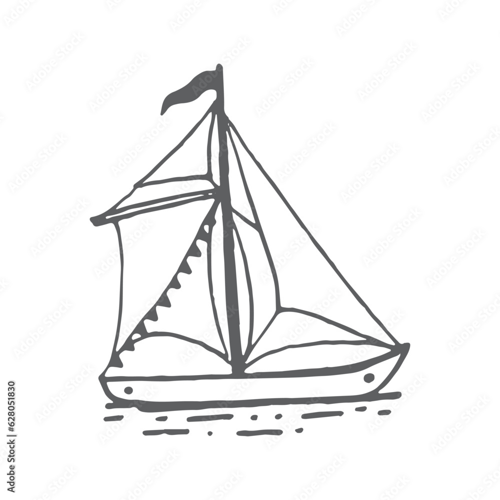 Boat drawing, Sail, Sailing, Handdrawn adventure element Boat drawing, Sail, Sailing, Handdrawn adventure element