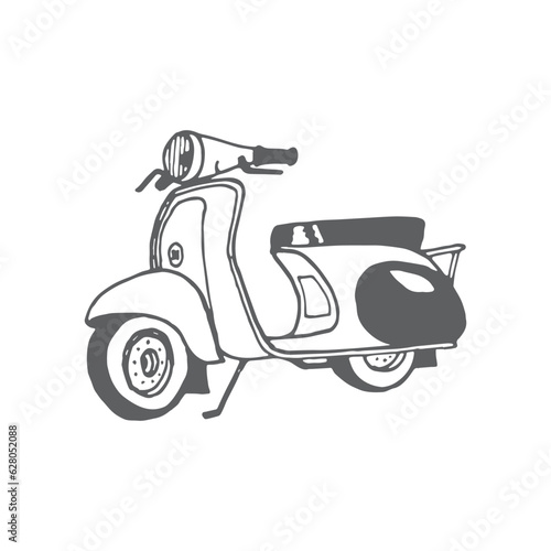 moped illustration, motorcycle drawing, Handdrawn adventure element