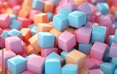 Randomly stacked  these cubes have a delightful pastel macaron hue.   Generative AI