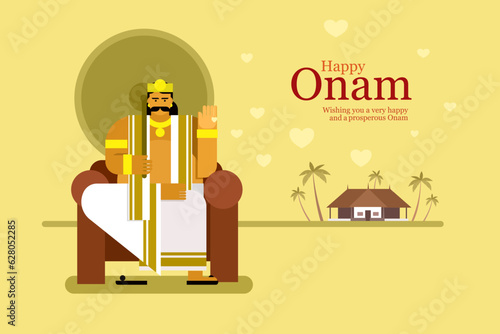 Illustration of King Mahabali in traditional dress gives blessing and love.Concept of Onam festival of Kerala