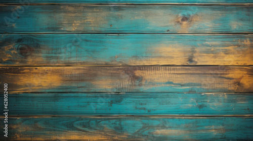 Old wood floor texture background, Turquoise and golden color, dark light.