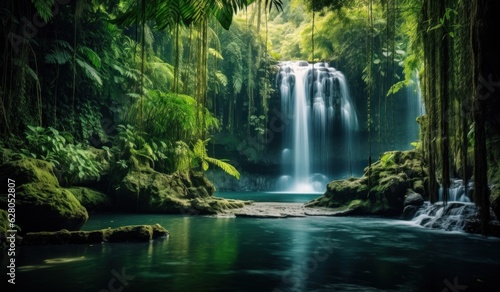 Natural waterfall background © olegganko