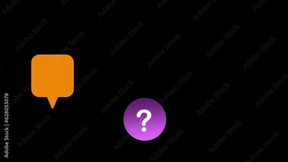Multi color speech bubble with 5W 1H, who, what, where, when, why, how. Question Animation on Black Background and black Screen Multi color speech bubble with 5W 1H, who, what, where, when, why, how. Question Animation on Black Background and black Screen