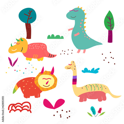 cute dinosaur vector collection for print, greeting card and background wallpaper