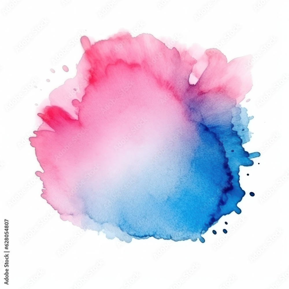 Blue pink watercolor stain isolated