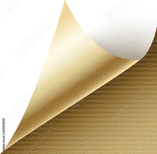 Beige Curled Paper Corner. Folded Paper corner in Gold and Beige colors. Paper Design Element. 