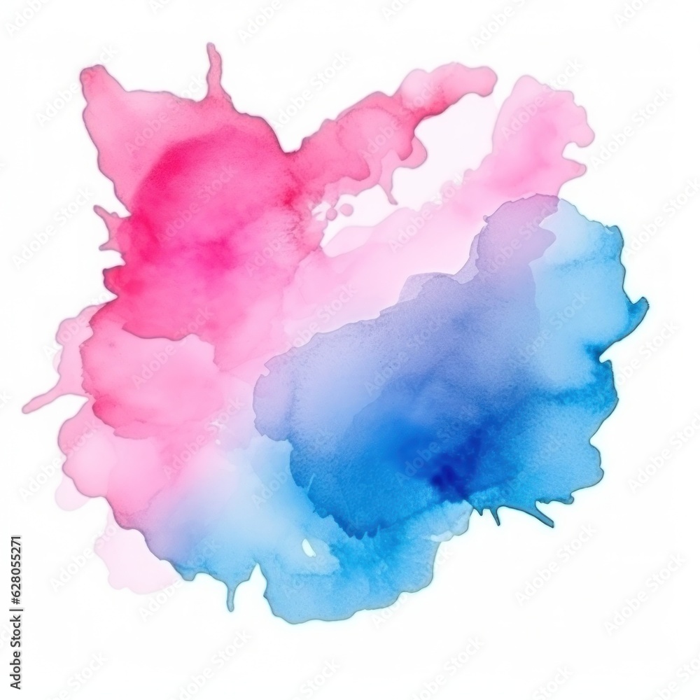 Blue pink watercolor stain isolated