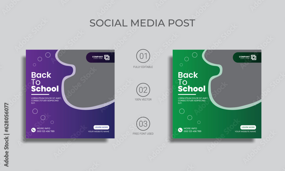 back to school social media post design. vector school admission post design. school admission social media post template.
