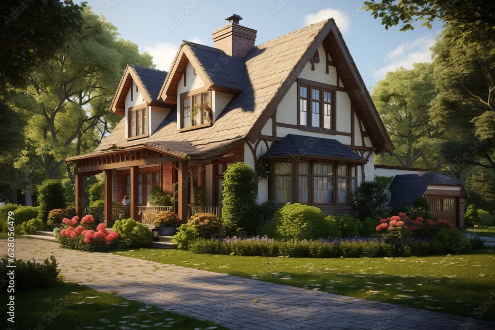 Architectural visualization elements suburban real estate. Country house