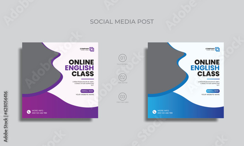 online english class social media post design. learning english course vector marketing post and banner design.