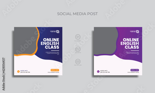 online english class social media post design. learning english course vector marketing post and banner design.
