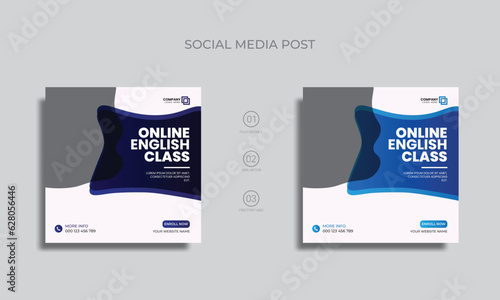 online english class social media post design. learning english course vector marketing post and banner design.