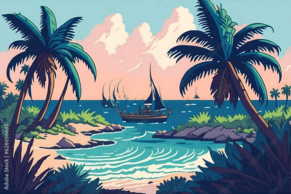 Florida sea shore palm beach. AI generated illustration