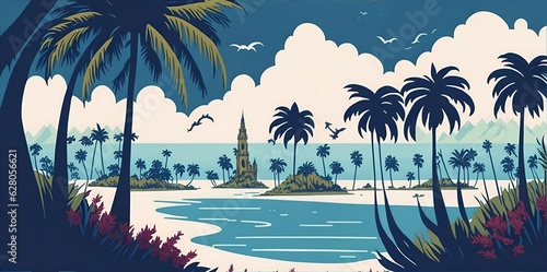 Florida sea shore palm beach. AI generated illustration © vector_master