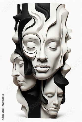 women with different emotions, in the style of amazing sculptures. Concept for mental illness. Generative AI