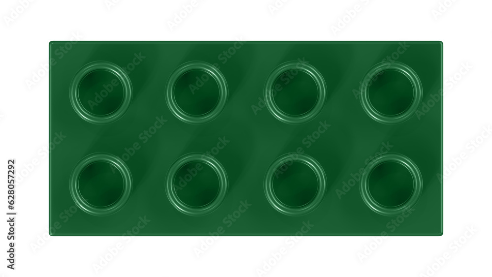 Fototapeta premium Spruce Block Isolated on a White Background. Close Up View of a Plastic Children Game Brick for Constructors, Top View. High Quality 3D Rendering with a Work Path. 8K Ultra HD, 7680x4320, 300 dpi