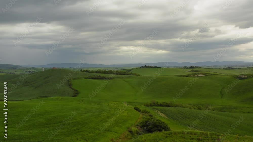 Aerial view of green fields in spring Tuscany Italy Aerial view of green fields in spring Tuscany Italy