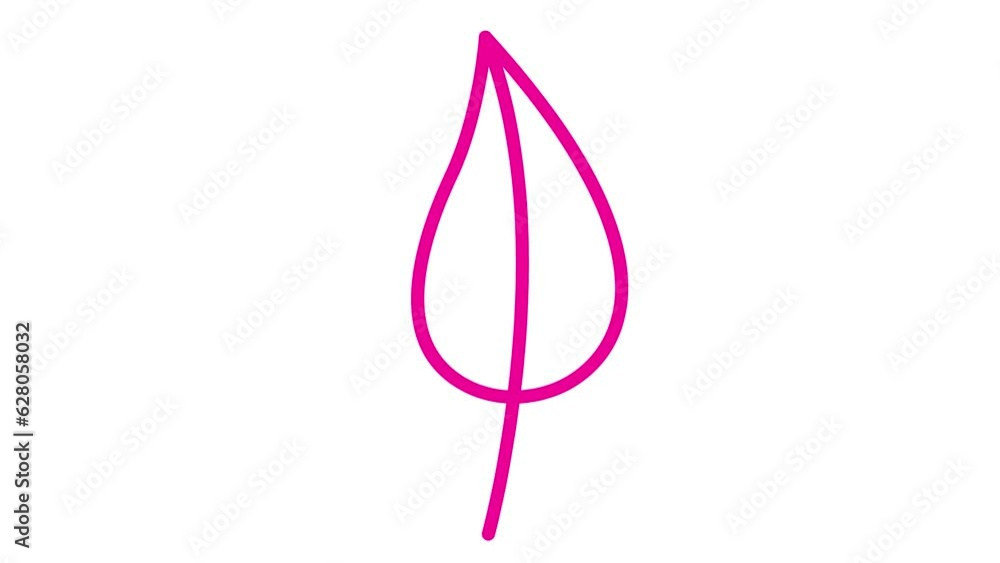 Animated linear pink leaf. Icon of plant. magenta symbol is drawn gradually. Concept of organic food, ecology, agronomy, harvest. Vector illustration isolated on white background. Animated linear pink leaf. Icon of plant. magenta symbol is drawn gradually. Concept of organic food, ecology, agronomy, harvest. Vector illustration isolated on white background.