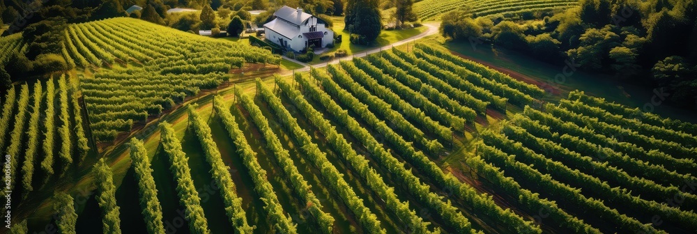 Picturesque vineyard photo realistic illustration - Generative AI.