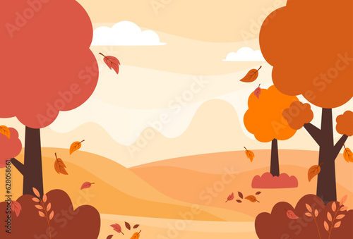Flat design of natural autumn season landscape background vector illustration