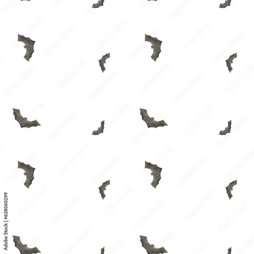 pattern with bats painted in watercolor. bats halloween, pattern seamless isolated