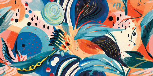 Abstract exotic illustration pattern. Creative collage contemporary seamless pattern. Fashionable template for design. Natural colors