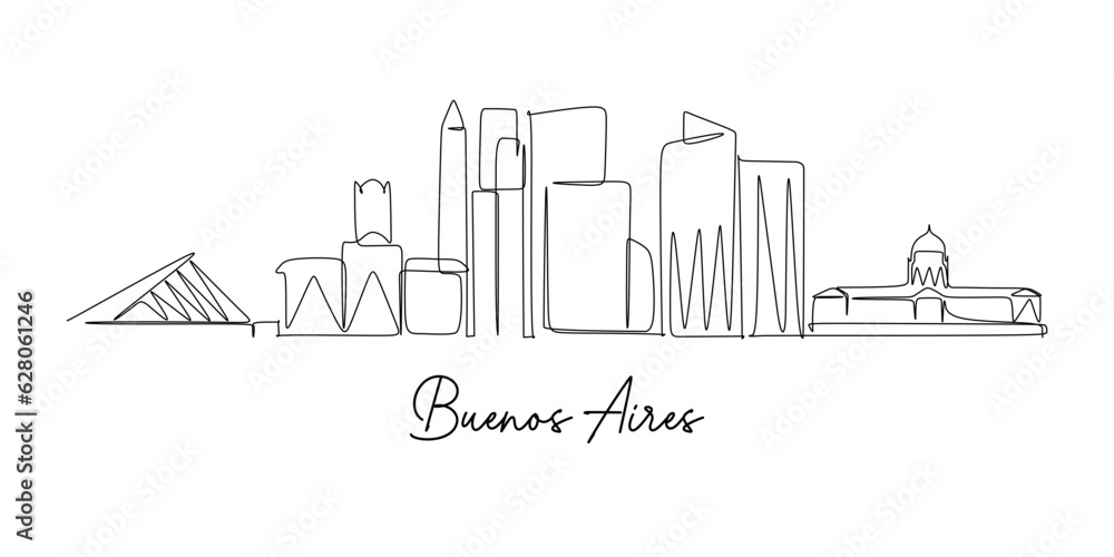 Buenos Aires skyline continuous line drawing