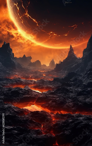 A valley of volcanic eruptions,created with generative ai tecnology.