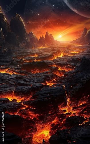 A valley of volcanic eruptions,created with generative ai tecnology.