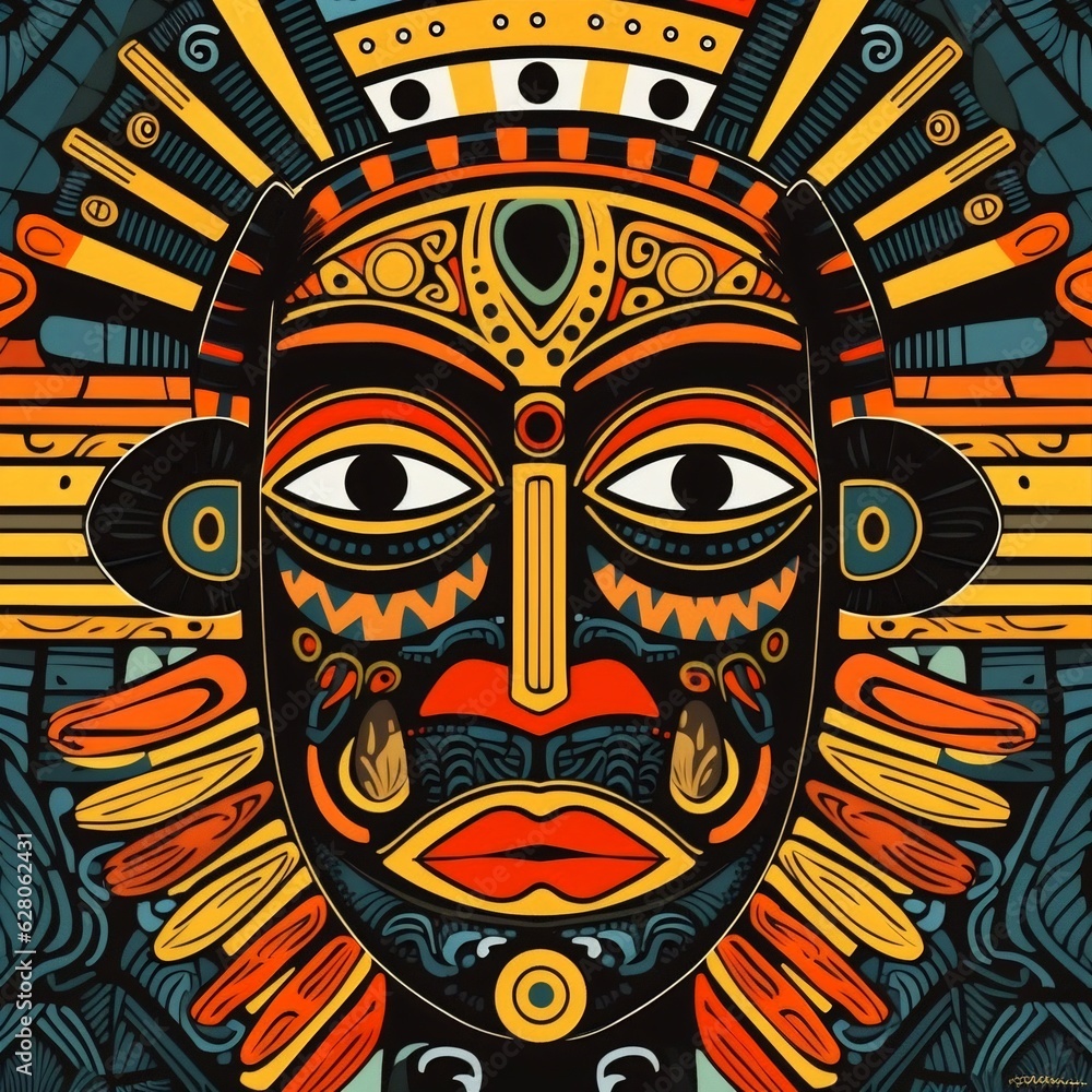 Naklejka premium Generative AI : African Abstract Harmony: Vibrant Vector Illustration of Traditional Patterns