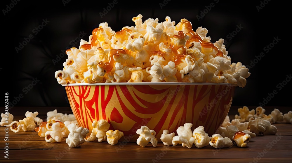Savory salty crispy popcorn with a blurry and cinematic background Savory salty crispy popcorn with a blurry and cinematic background