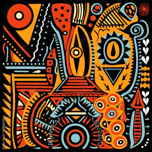 Generative AI : African Abstract Harmony: Vibrant Vector Illustration of Traditional Patterns