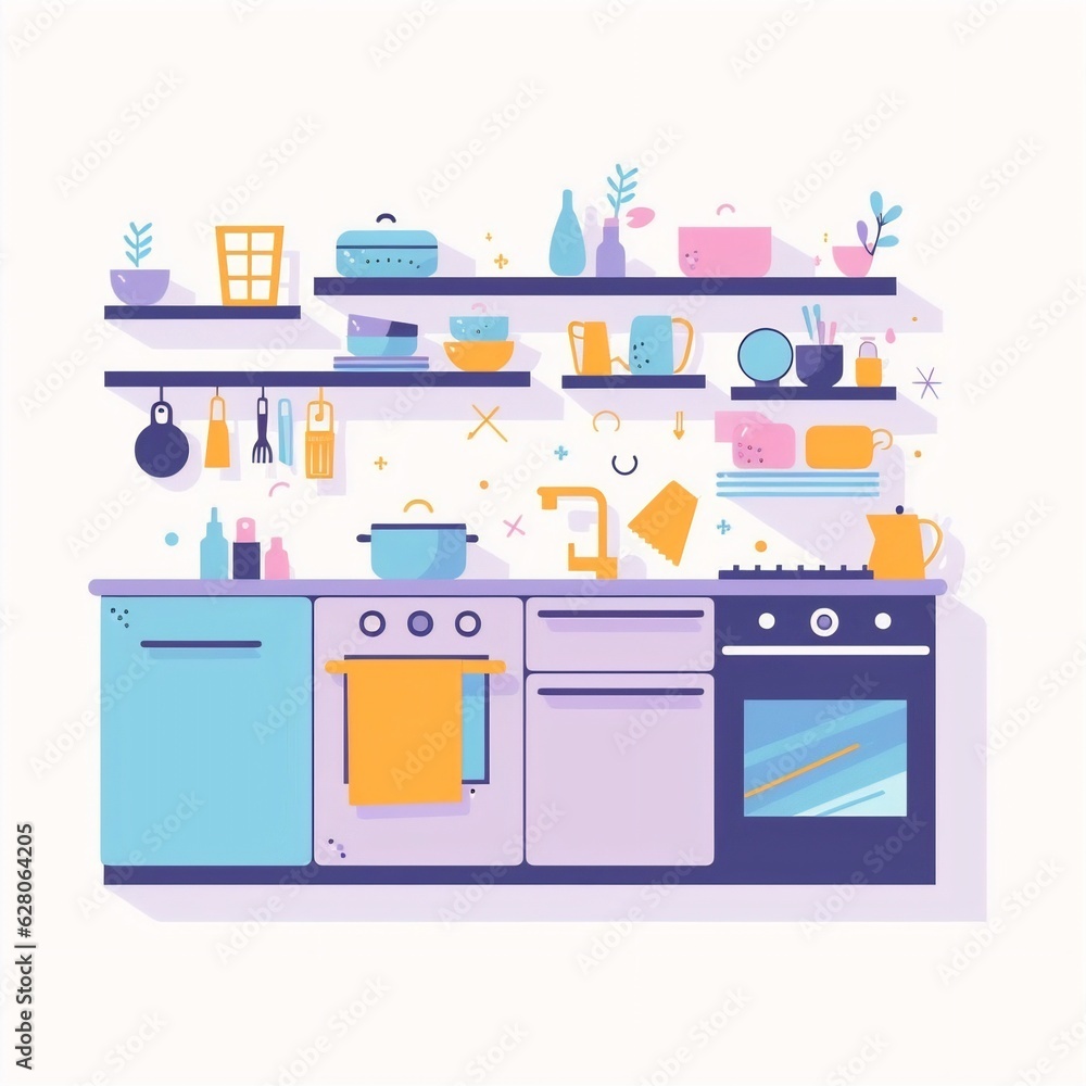 Generative AI : Modern Minimalist Kitchen: Flat Style Vector Illustration Generative AI : Modern Minimalist Kitchen: Flat Style Vector Illustration
