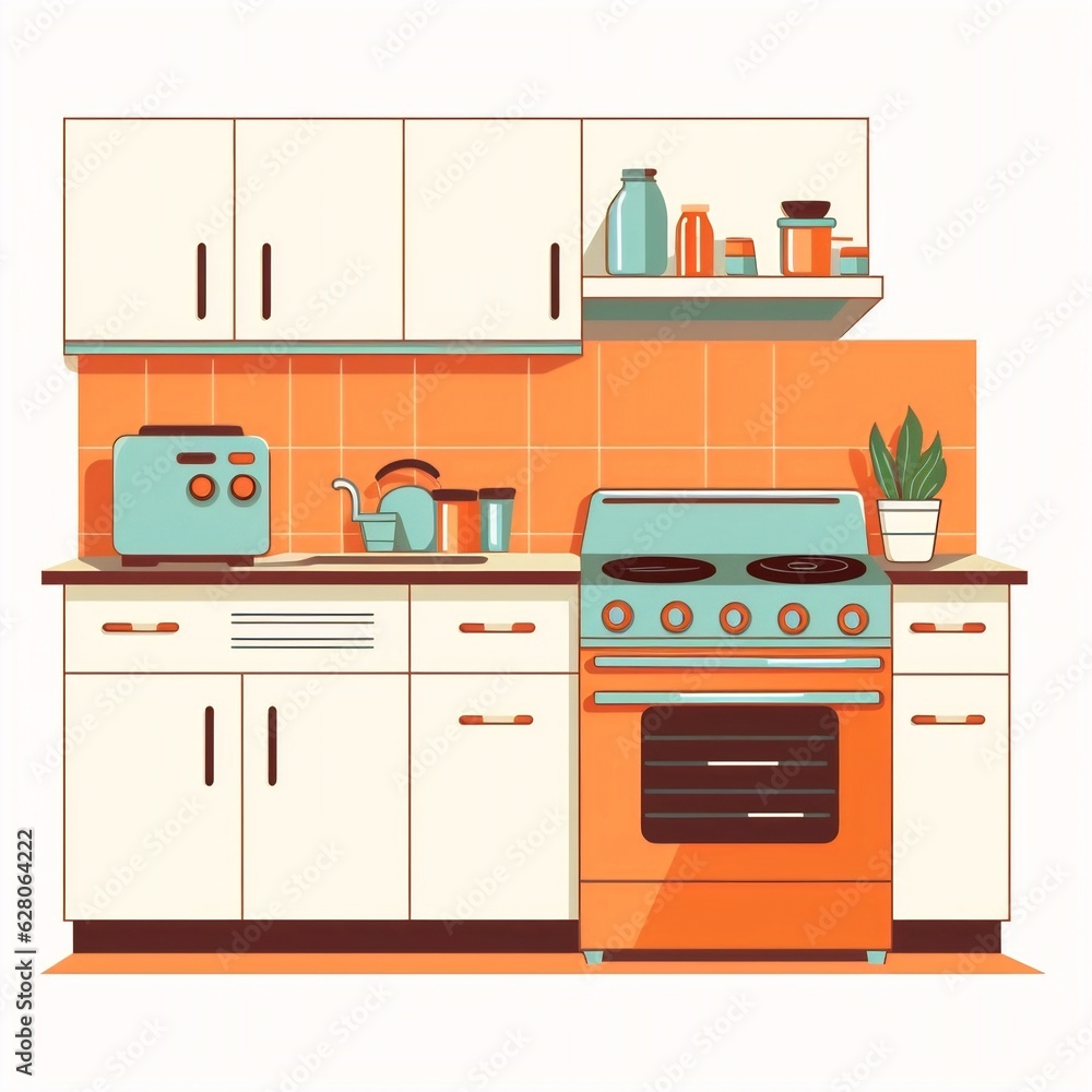 Generative AI : Modern Minimalist Kitchen: Flat Style Vector Illustration Generative AI : Modern Minimalist Kitchen: Flat Style Vector Illustration