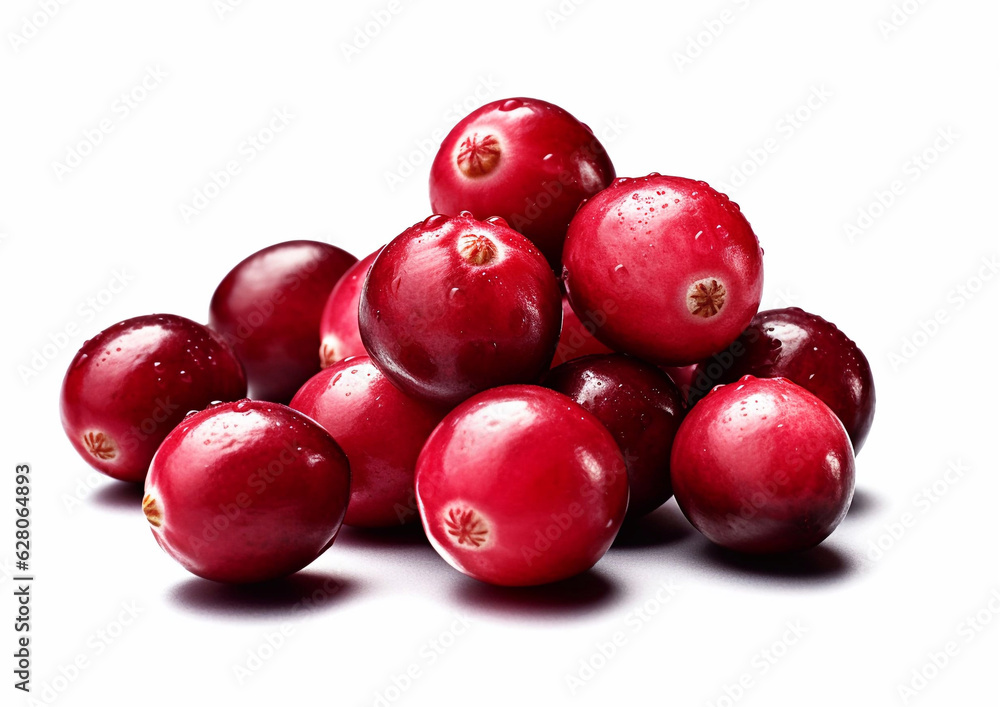 Ripe red cranberries on white background.Macro.AI Generative Ripe red cranberries on white background.Macro.AI Generative